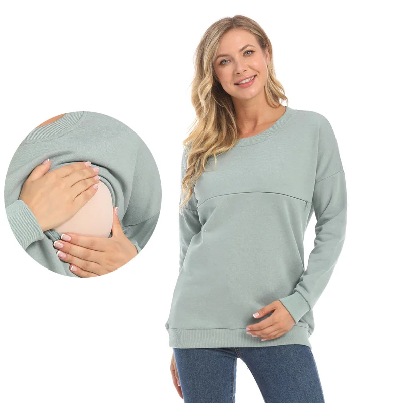 Winter Maternity Sweater Long Sleeve Nursing Hoodies Thick Cotton Breastfeeding Clothes Mommy Pregnant Lactation Wear Big Size