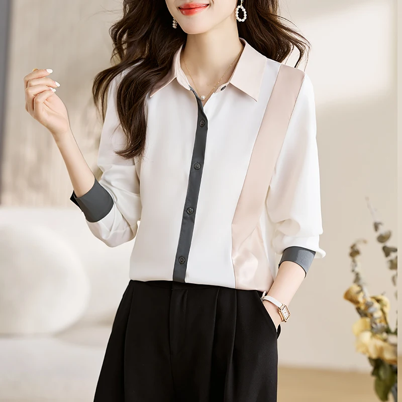 

Spring New Women Shirt Long Sleeved Blouse Women Korean Fashion Female Clothing Polo-Neck Button Women Shirt Stripe Womens Tops