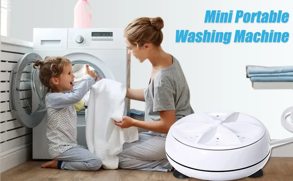Mini Washing Machine Ultrasonic Turbine Portable Turbo Washer for Travel Home Camping Cleaning Sock Underwear