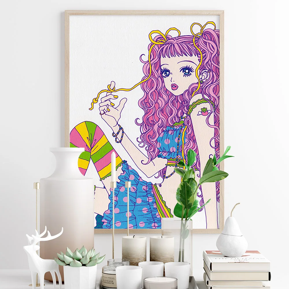 Beijo de rosa princesa arte impressão cartaz anime manga parede imagem  decoração moderna dos desenhos animados pintura em tela - AliExpress