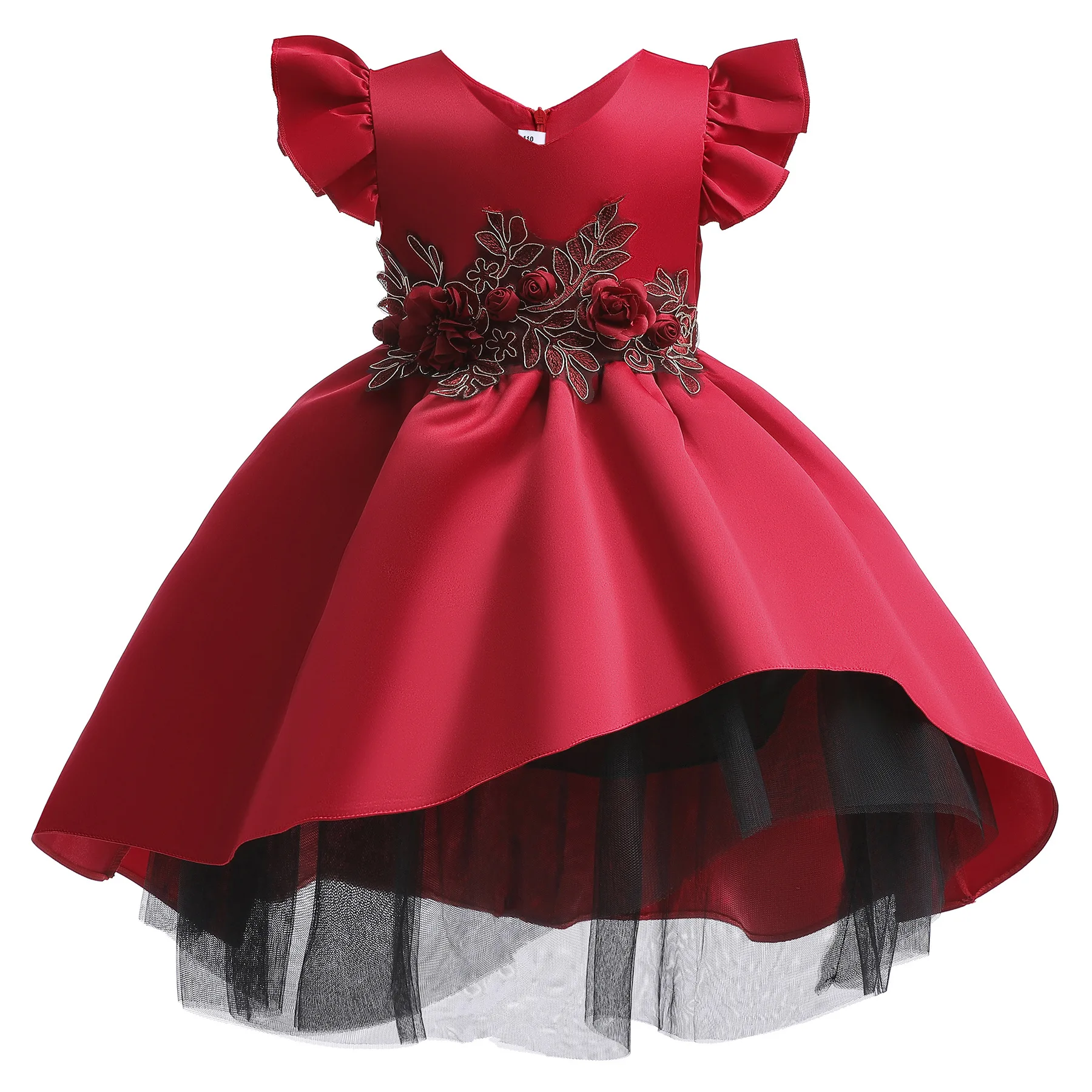 

Elegant Princess Lace Dress Kids Flower Embroidery Dresses For Girls Vintage Children Dresses for Christmas Party Red Ball Gown