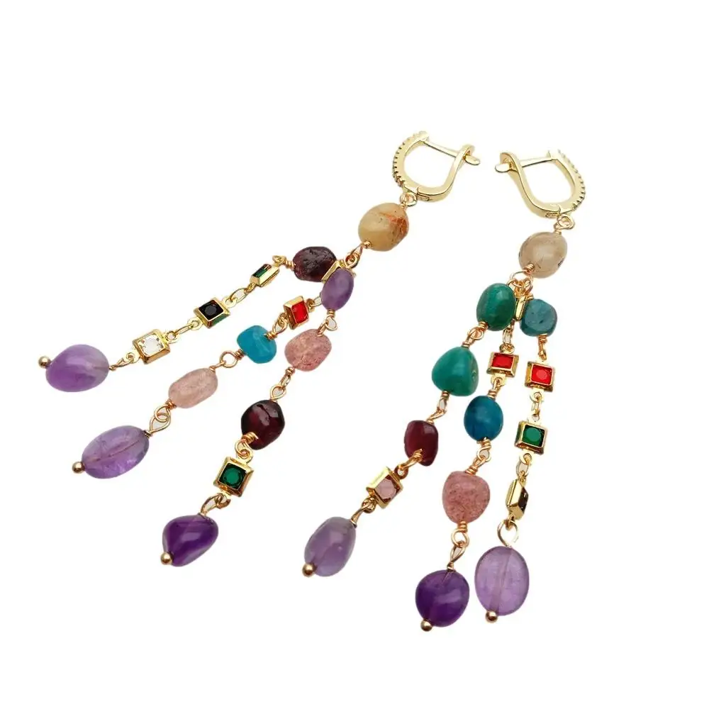 Silver earrings Silver dangle earrings YYGEM Multi Color 6x8mm Different Gemstone Dangle Earrings Cz Pave Lever Back Girlfriend Women Gifts