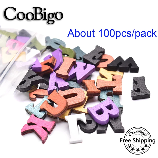 100pcs Colorful Wooden Random Mix English Alphabet Decorative Letters for  Wall Ornaments Scrapbooking DIY Craft Party