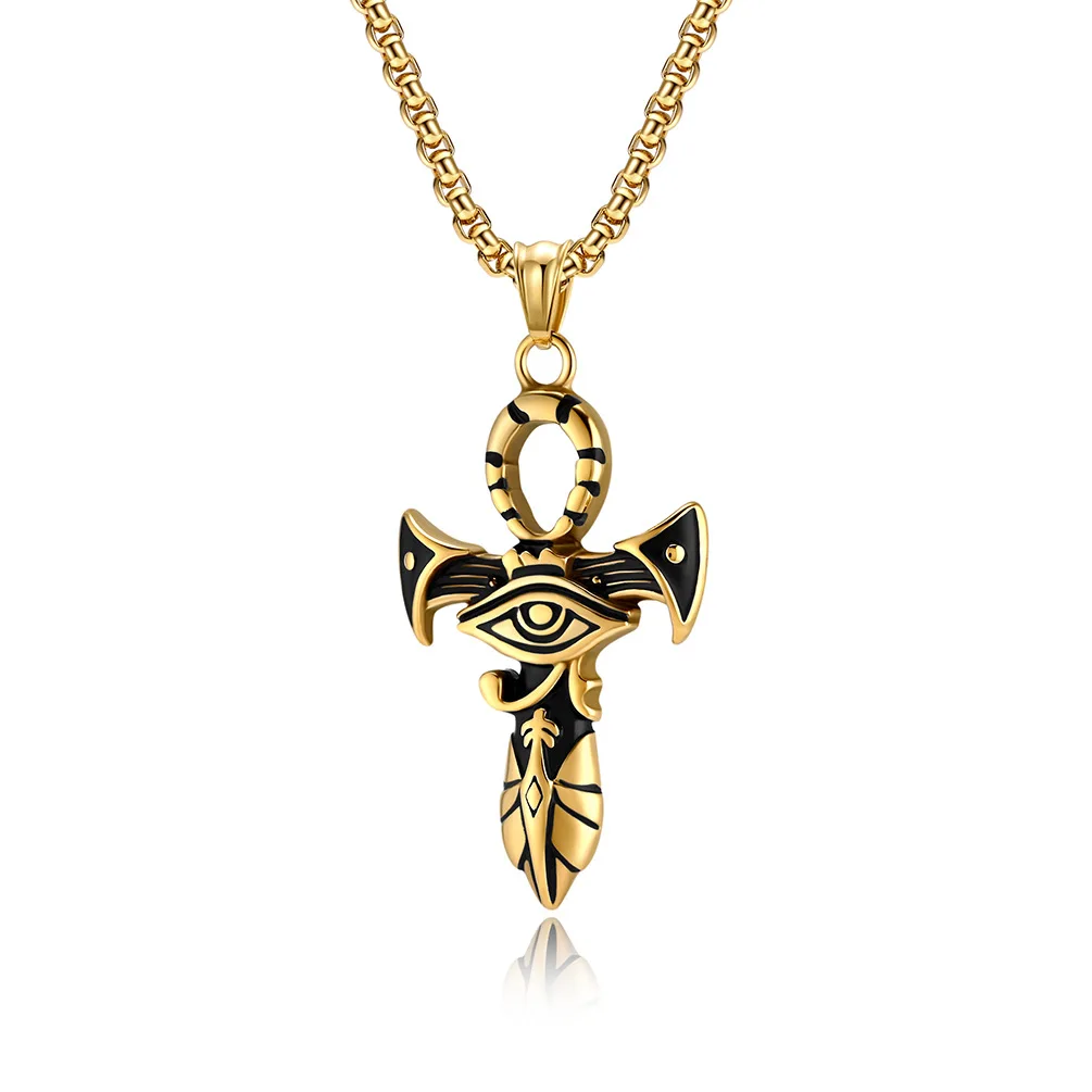 Fashion Vintage Jewelry Retro Eye of Horus Cross Design Stainless Steel Necklace for Men
