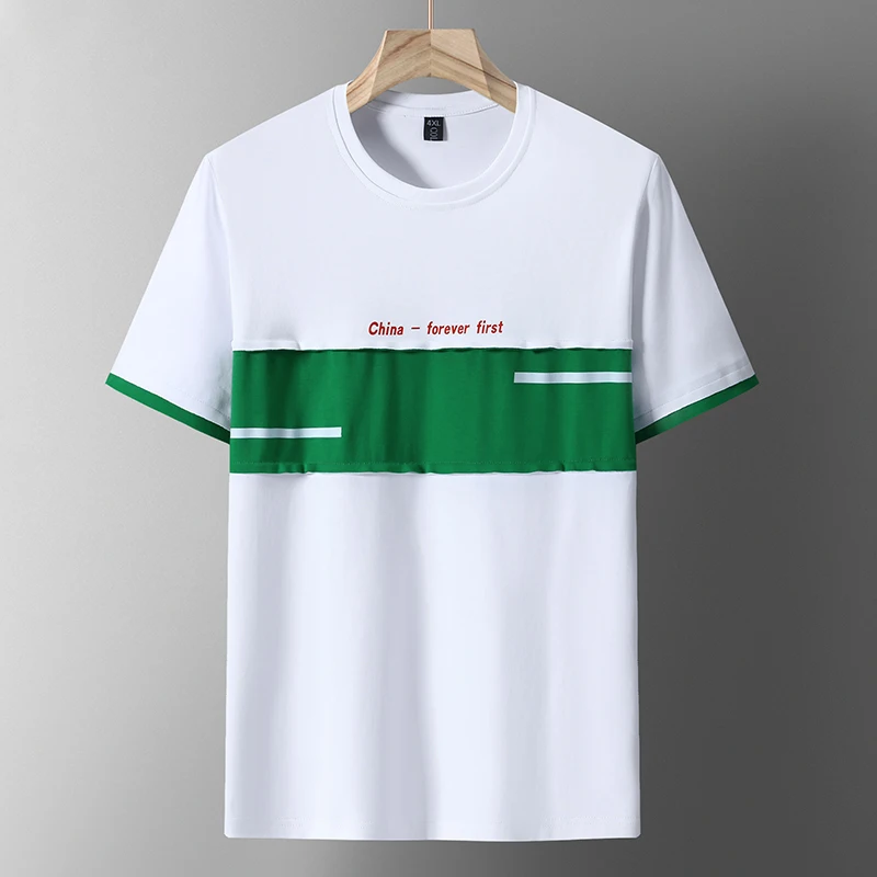 

2023 Luxury Brand Pure Cotton Men T-shirt Short Sleeve Splicing Design Casual Summer O-Neck Oversized 11XL streetwear Tees Tops