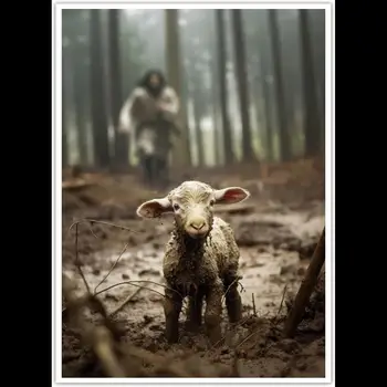 Hanyosa Gesù e Agnello Tela Wall Art Decorazione cristiana per soggiorno Gesù Poster Stampa X Decorazioni per la casa religiose 1