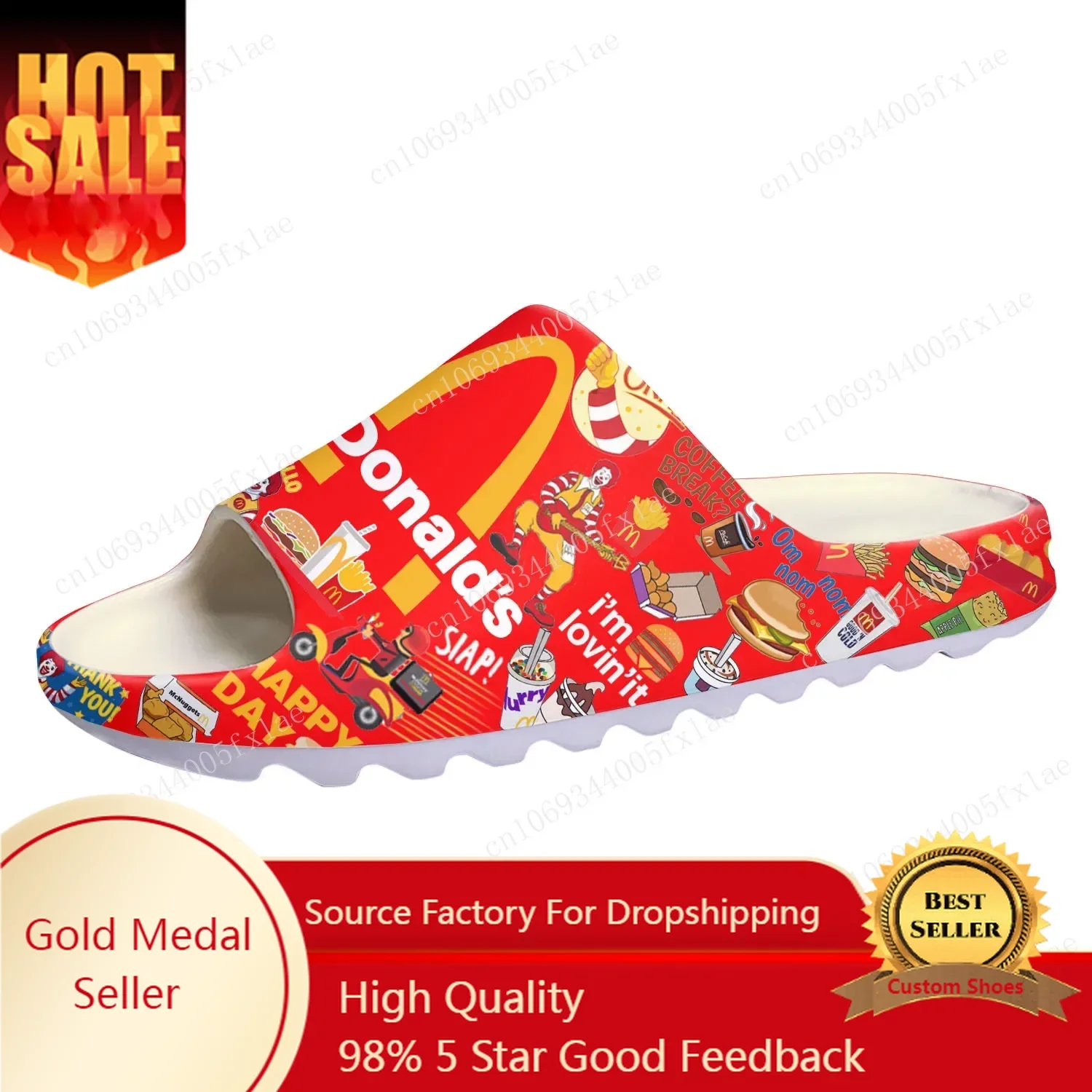 

Mc-Donalds Printing Soft Sole Sllipers Home Clogs Step on Water Shoes Mens Womens Teenager Bathroom Customize on Shit Sandals