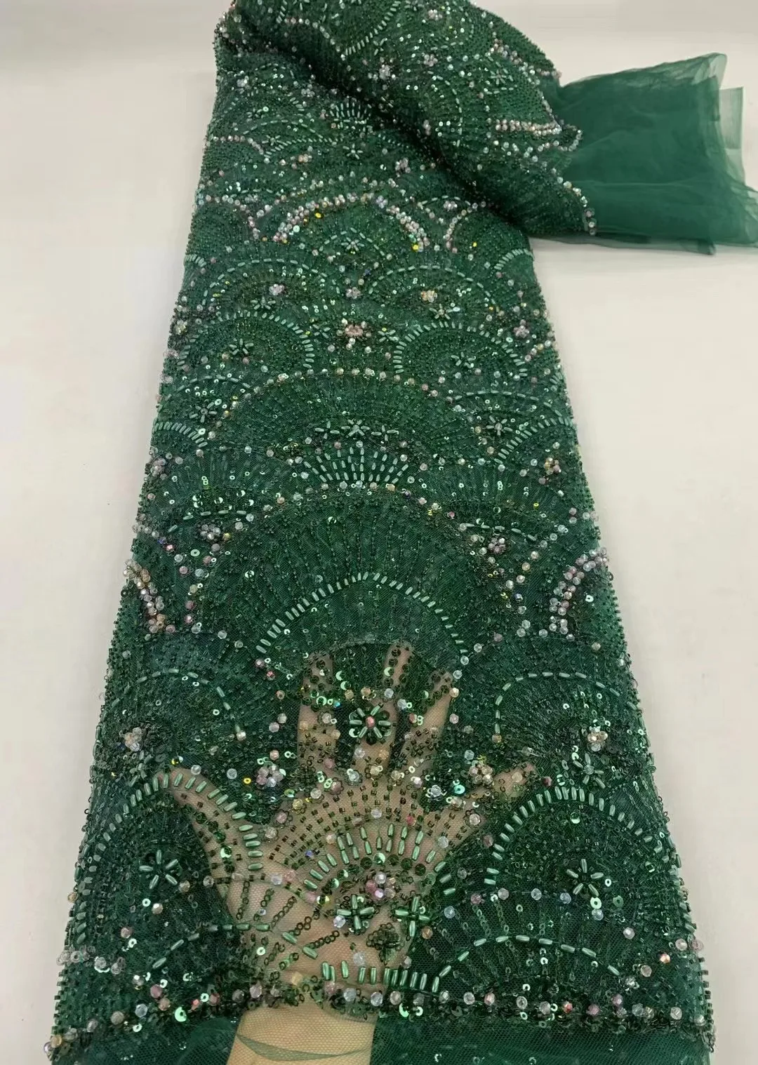 

Elegant African French Tulle Embroidery Beaded Beads Lace Fabric Nigerian Sequins Lace Fabric For Wedding Party Christmas Dress