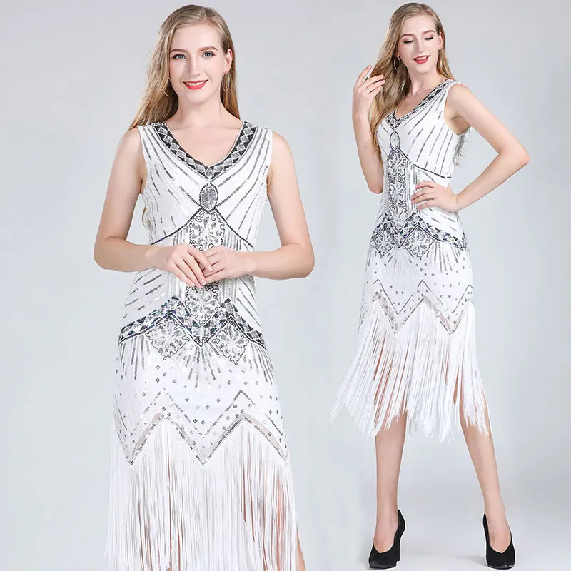 

Embroidery Fringe Latin Women 1920s Vintage Flapper Fringed Dress Great Gatsby Party Dress Summer Costume Sequin Tassle Dress