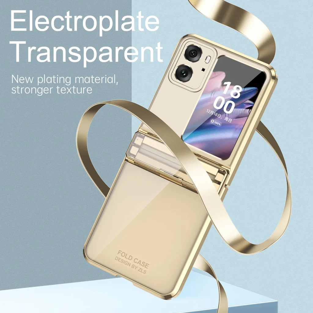 For OPPO Find N2 Flip 5G Case Plating Magnet Hingle Full Protect Camera Transparent Hard PC Cover Shockproof Fold Shell