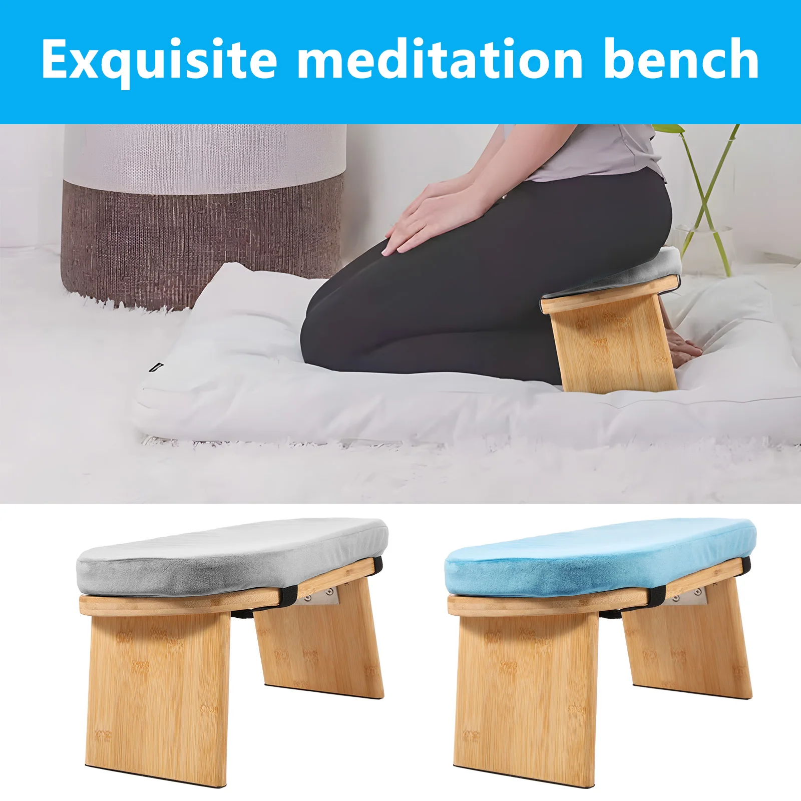 Prayer Bench Foldable Bamboo Yoga Bench with Cushion and