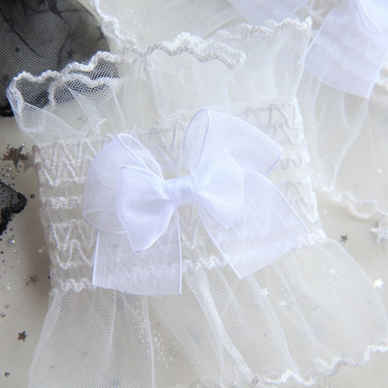 Lolita Loli False Sleeve Wrist Cuffs Fashion Bow Mesh Tulle Lace Gloves Women Girls Wedding Party Bracelet Wristband cosplay wrist cuffs cosplay bracelet