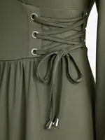 ROSEGAL Plus Size Women's Lace Up Ruched Ruffles Poet Sleeves Dress New Spring Autumn Casual Midi Solid Color Dresses - Image 4