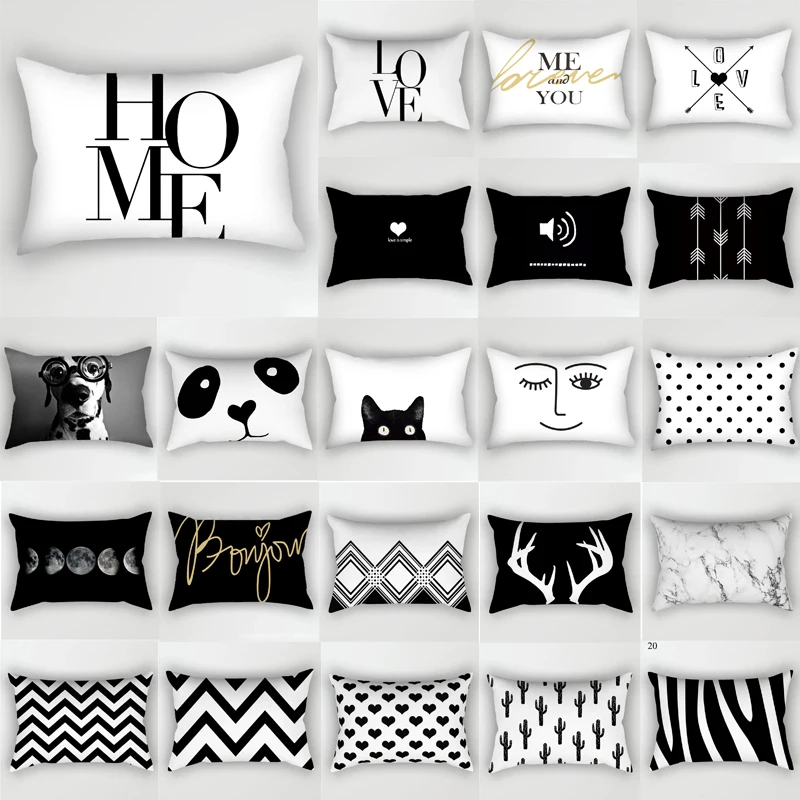 Simple Black and White Geometric Decorative Pillowcases 30*50cm