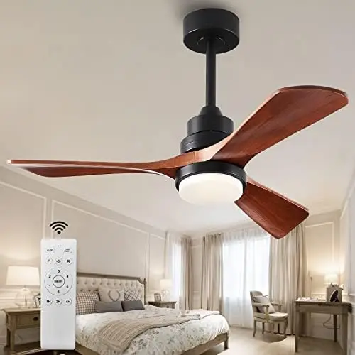

Wood Ceiling Fans with Lights and Remote, Quiet Reversible DC Motor and 3 Color LED Light, 3 Blades 6 Speed Ceiling Fan for Farm