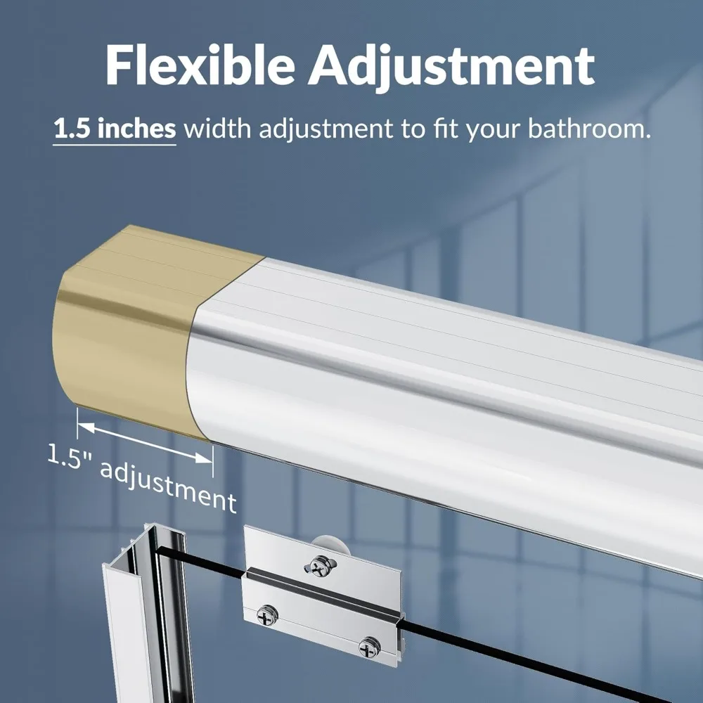 Bathtub Shower Door 60" W x 62" H Semi-Frameless Double Sliding Design Shower Tub Door 1/4" Clear Glass Panel, Chrome Finish 4