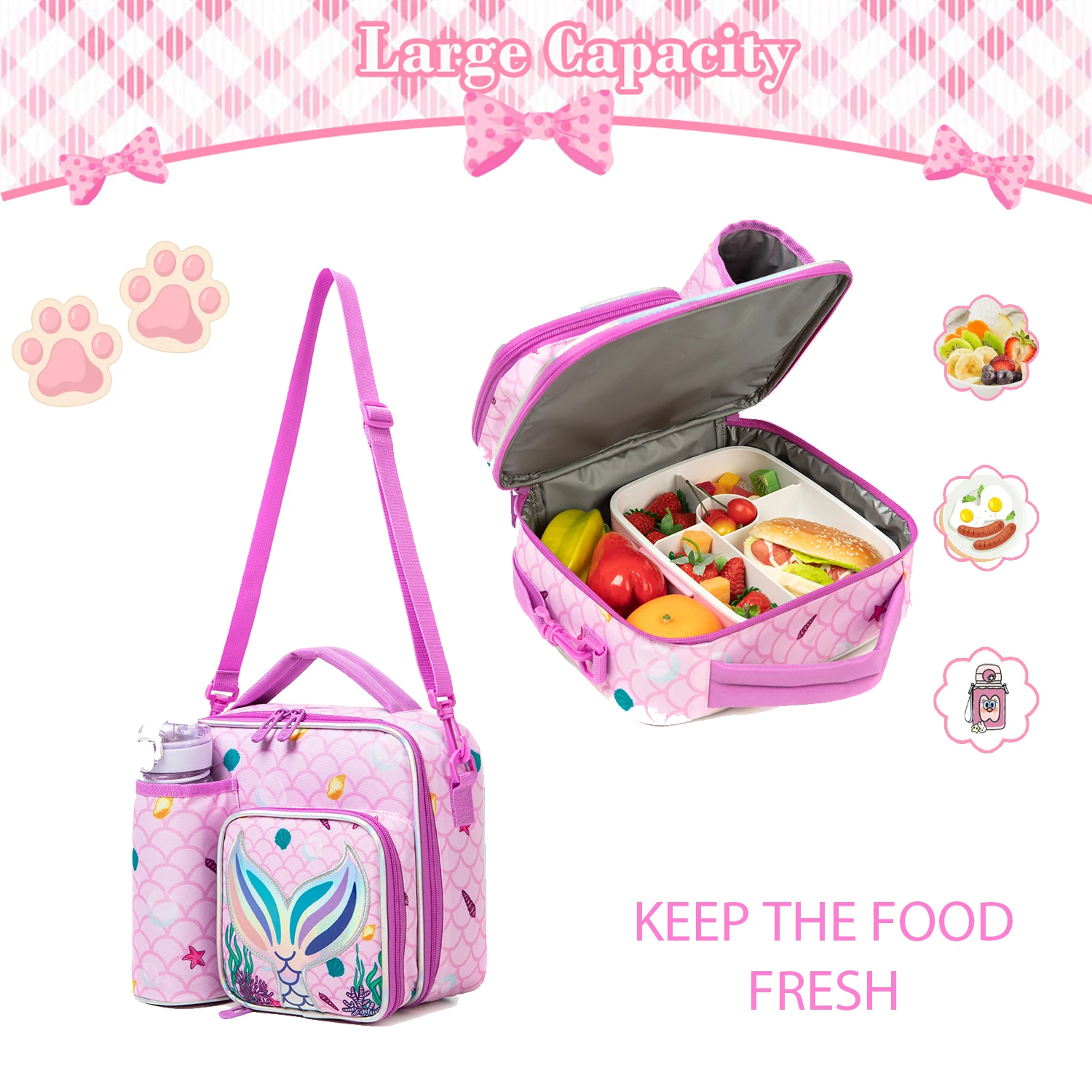Lunchtasche im niedlichen Stil für Grund- und Mittelschüler und Jugendliche, mit großem Fassungsvermögen – Detail 6