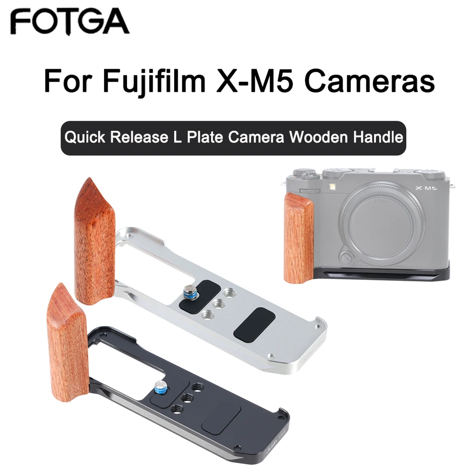 FOTGA For Fuji XM5 Quick Release L Plate Camera Wooden Handle Wood