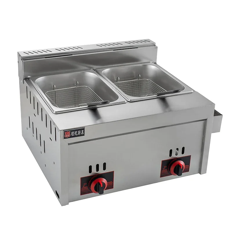 GH723H LPG GAS Double Commercial Gas Commercial Deep Fryer 6L+6L Potato Chip Chicken Wing Fryer French Fries Frying Machine