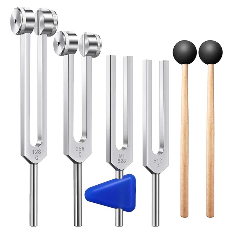 

4PCS Set Medical Tuning Fork 128Hz 256Hz 512Hz 528Hz with Mallet Chakra Massager Hammer for Sound Healing Therapy Vibration Tool