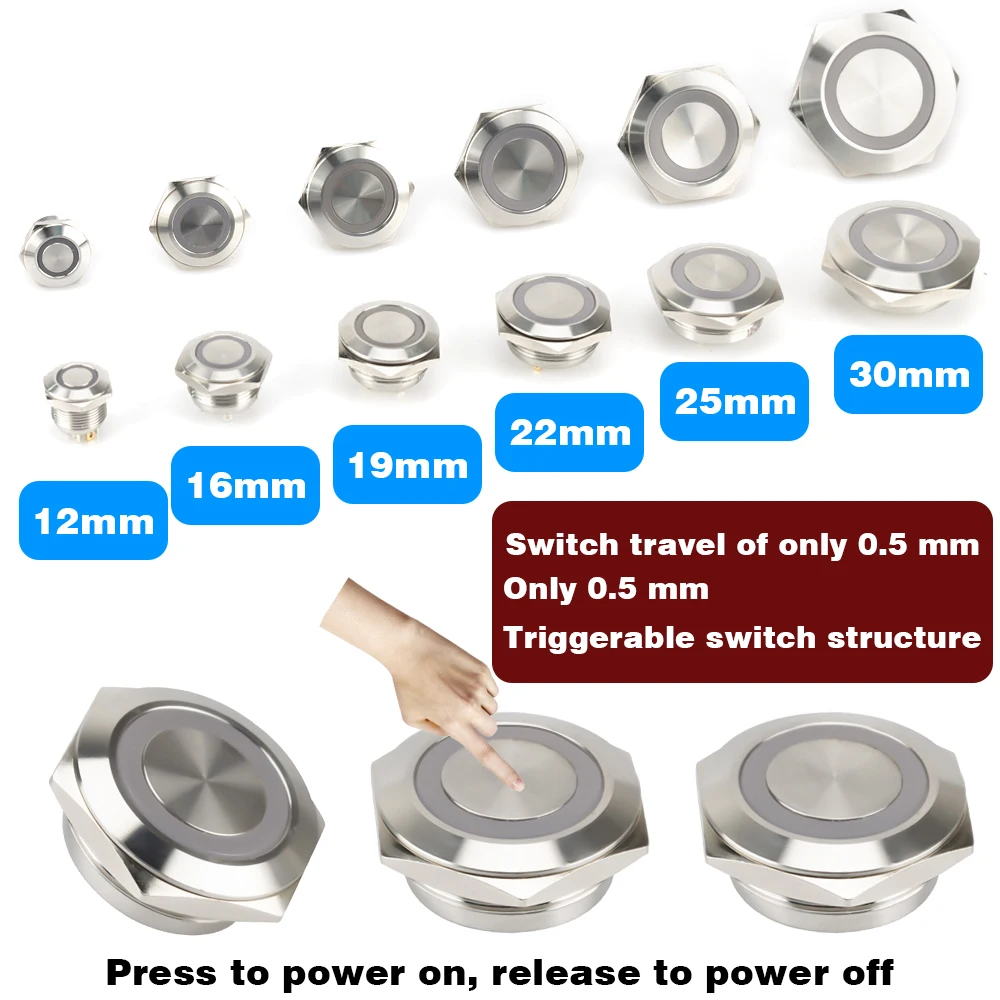 16/19/22/25/30mm With Wires Short Stroke Waterproof Metal Push Button Switch 1NO