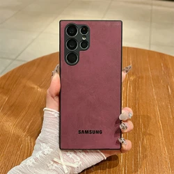 Luxury Vintage Leather Shockproof Phone Case for Samsung S25Ultra (Wine Red)