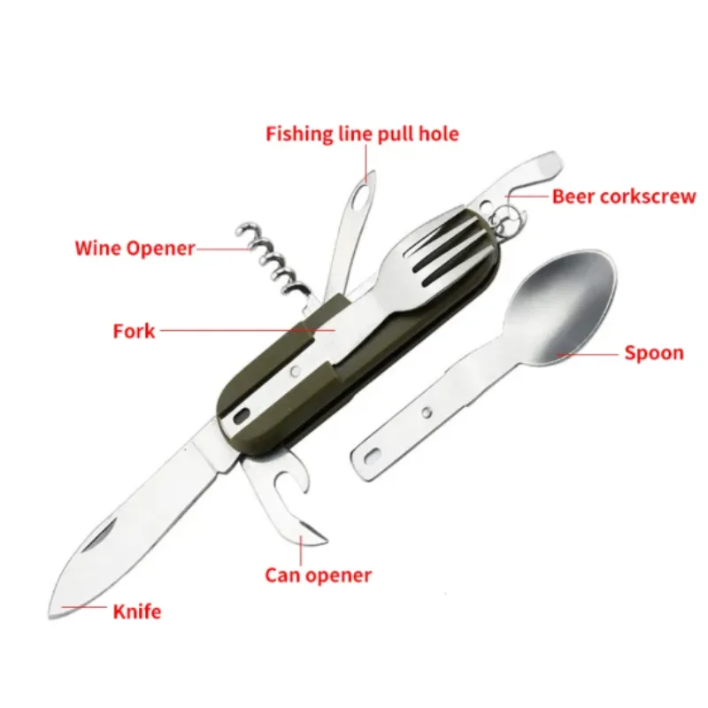 Outdoor Multifunctional Folding Stainless Steel Outdoor Tableware Knife and Fork Combination Multi Purpose Outdoor Survival
