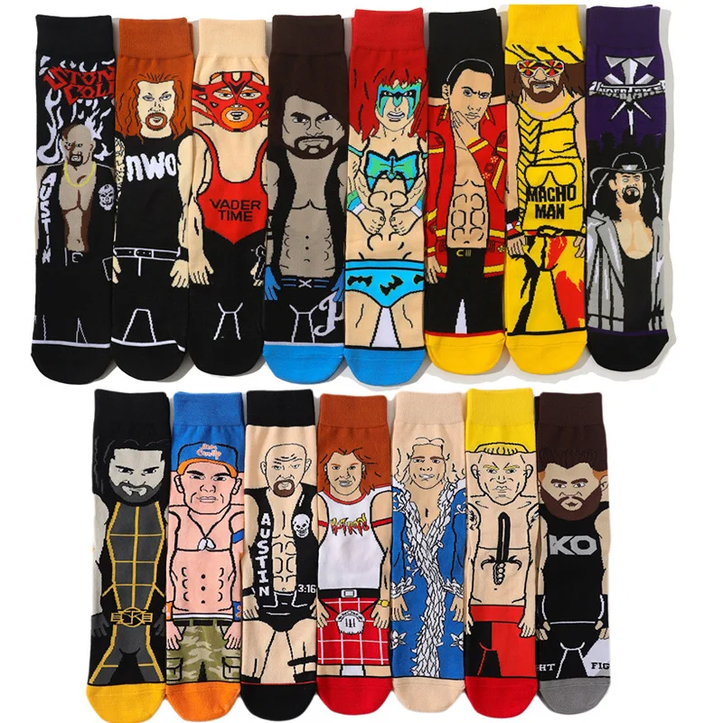 

New Wrestling Series Men Socks Creative Fashion Happy Funny Movie Sports Skateboard Cotton Sock Adult Long Socks Gifts