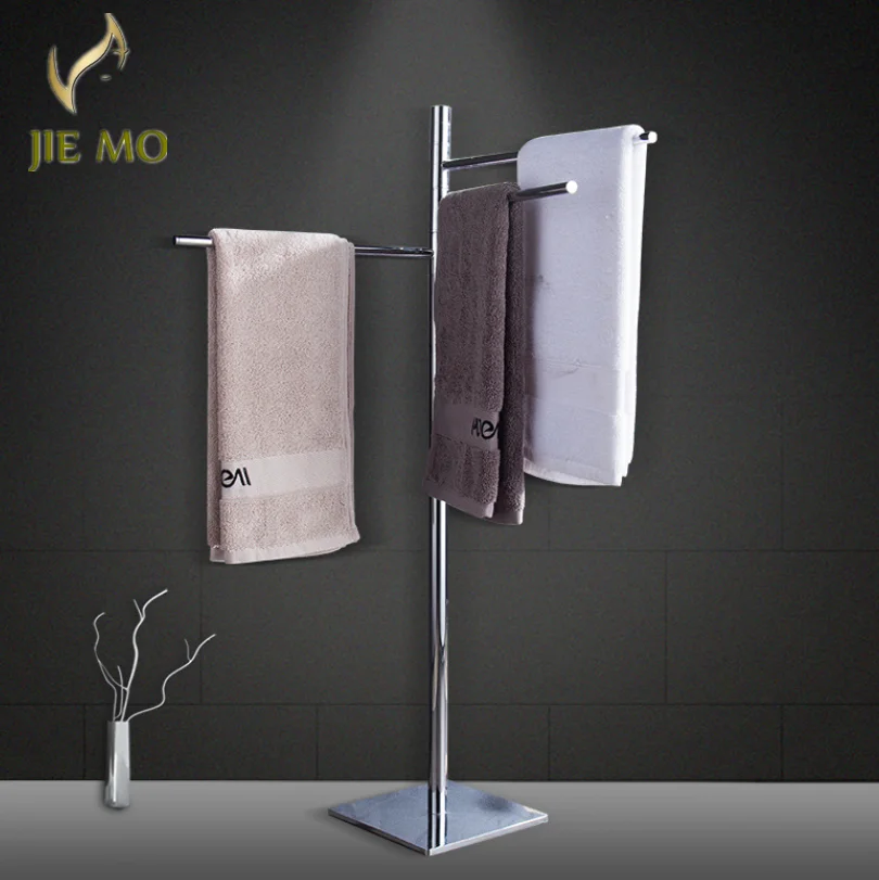 Brass Vertical towel rack Floor movable rotating towel bar bathroom folding floor stand rack