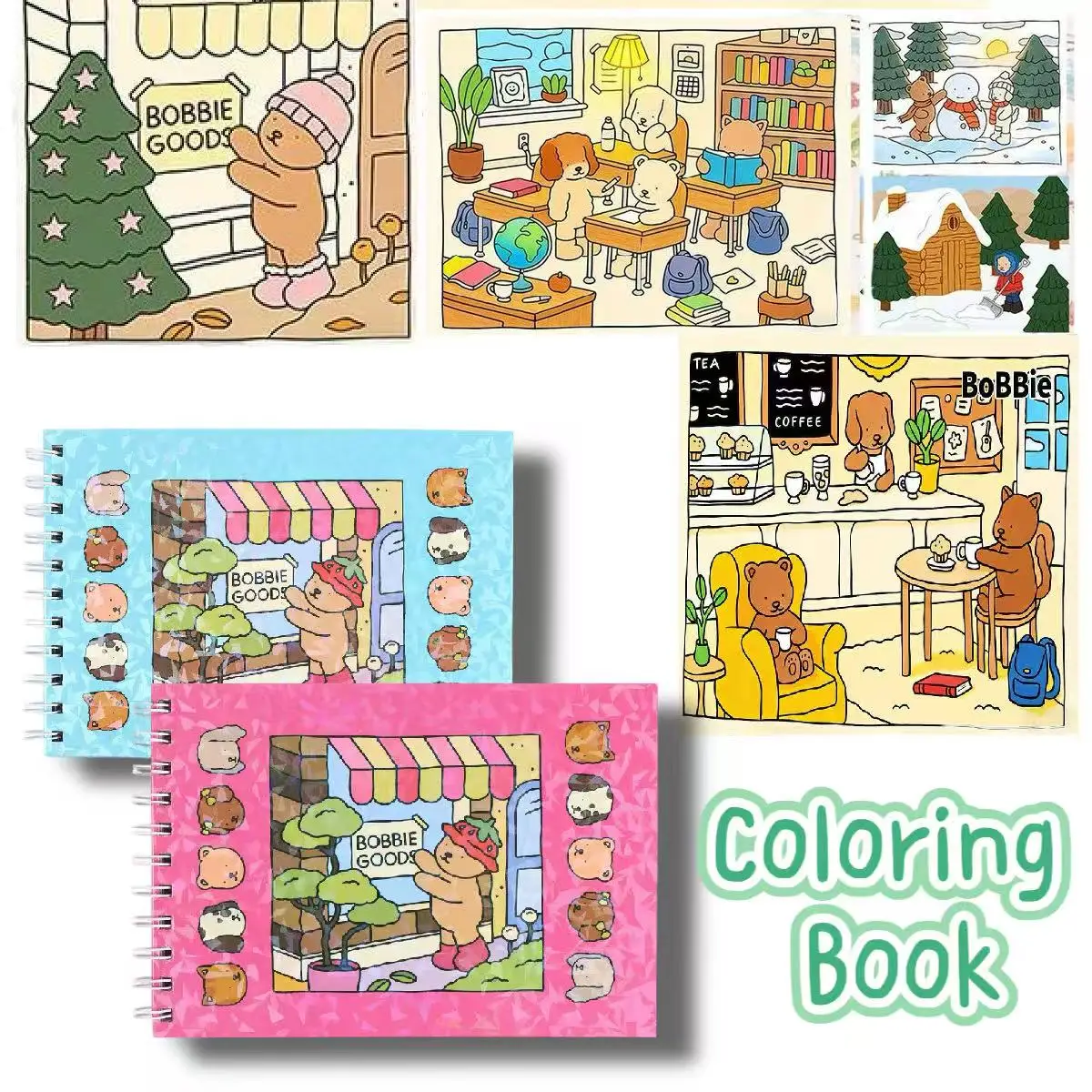1PCS Sturdy Hard Bound Spiral Cartoon Coloring Book, Learning Art Drawing Pad, Creative DIY Sketchbook for Daily Present