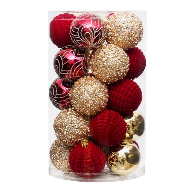 thumbnail image 1 of Juego de 25 adornos navideños pintados a mano con bolas doradas para decoración de festivales, 1 of 5