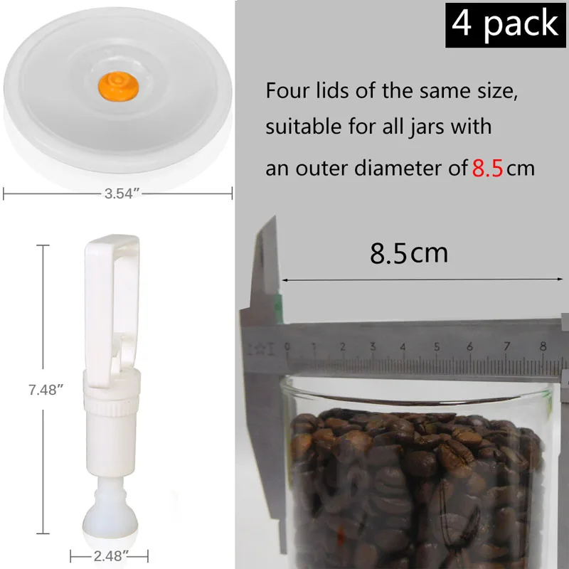 Vacuum Lids forJars Fits All Outer Diameter 10cm Jars Container Reusable Vacuum Sealing Lids BPA -Free Food Vacuum Lid Keep Food 4