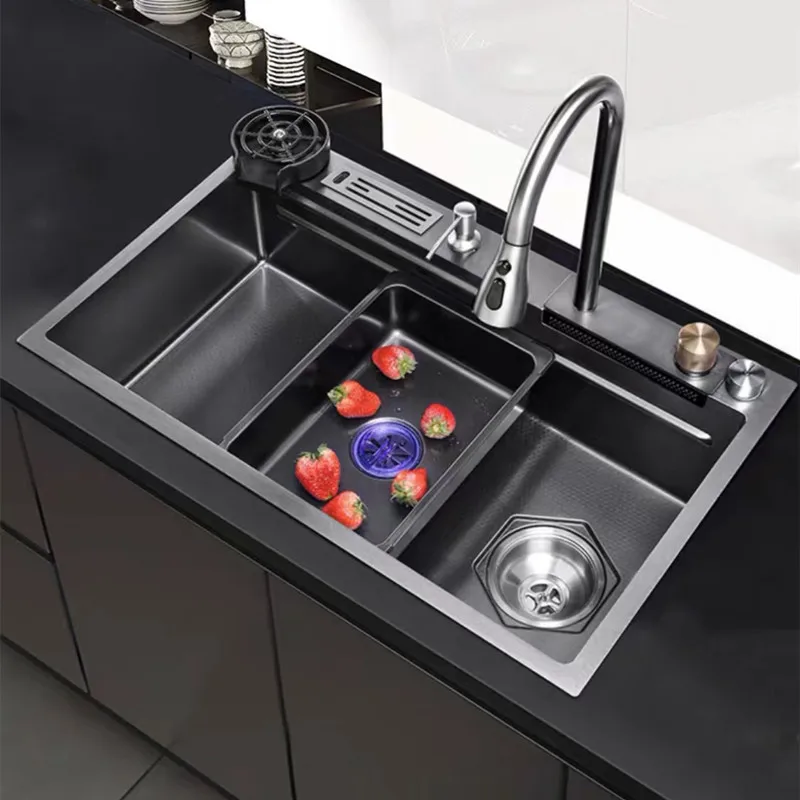 Waterfall Style Kitchen Sink Embossed Stainless Steel Sink