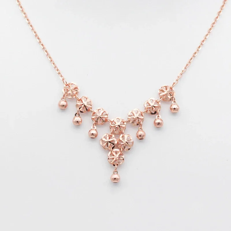 

585 Purple Gold Hollow Flower Fringed Chains Necklace New Style 14K Rose Gold Plated Pendant Charm Luxury Wedding Jewelry