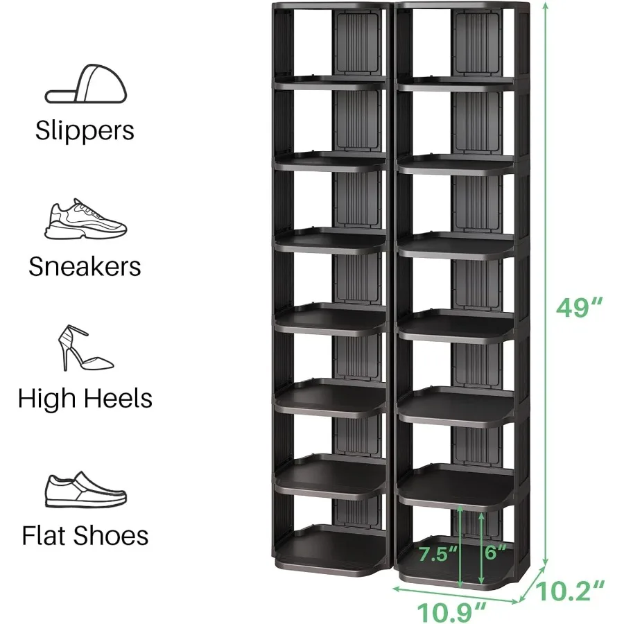 Stackable 16Tier Shoe Rack for Closet Entrance Tall Narrow Vertical Shoe Stand Plastic Free Standing Ideal for Small Spaces