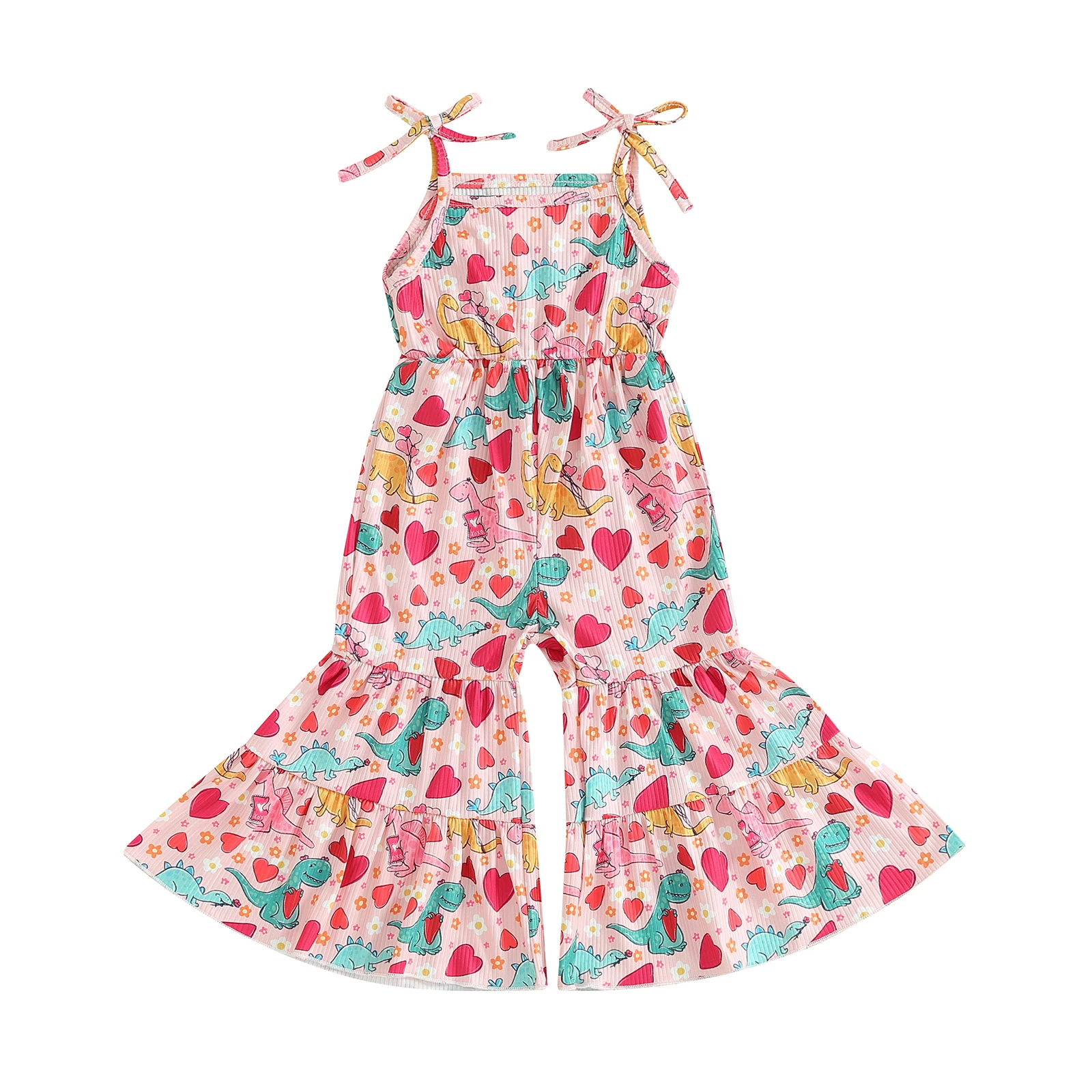 

Комбинезон для маленьких девочек на День святого Валентина, комбинезон без рукавов с принтом в виде сердечек, с завязкой на плечах, с широкими штанинами, наряд