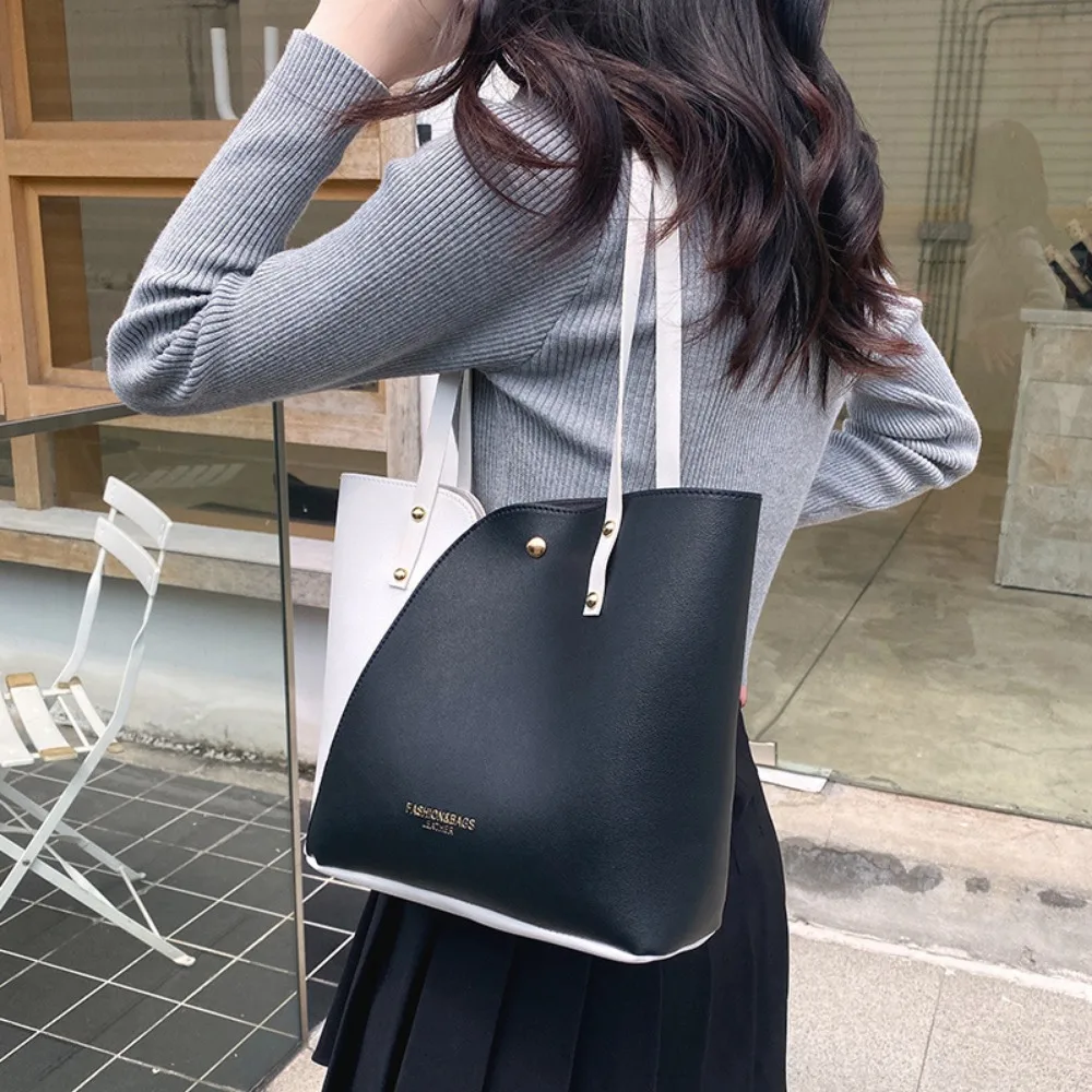 여성용 패치워크 컬러 백, 대용량 숄더백, 하이 퀄리티 PU 가죽 핸드백, 숙녀 와일드 백, 지갑 및 핸드백