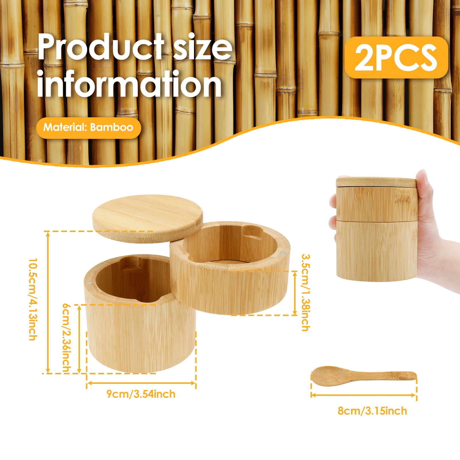 Bamboo Double Deck Salt Pepper Jars with Magnetic Lid