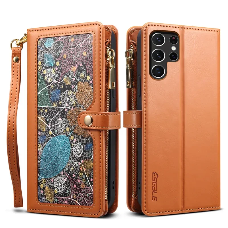 Lanyard Leather Zip Wallet Card Phone Case for Samsung Galaxy S24 S23 S22 Ultra S21 Plus S20 FE A54 A14 A52 A53 A73 Flip Cover