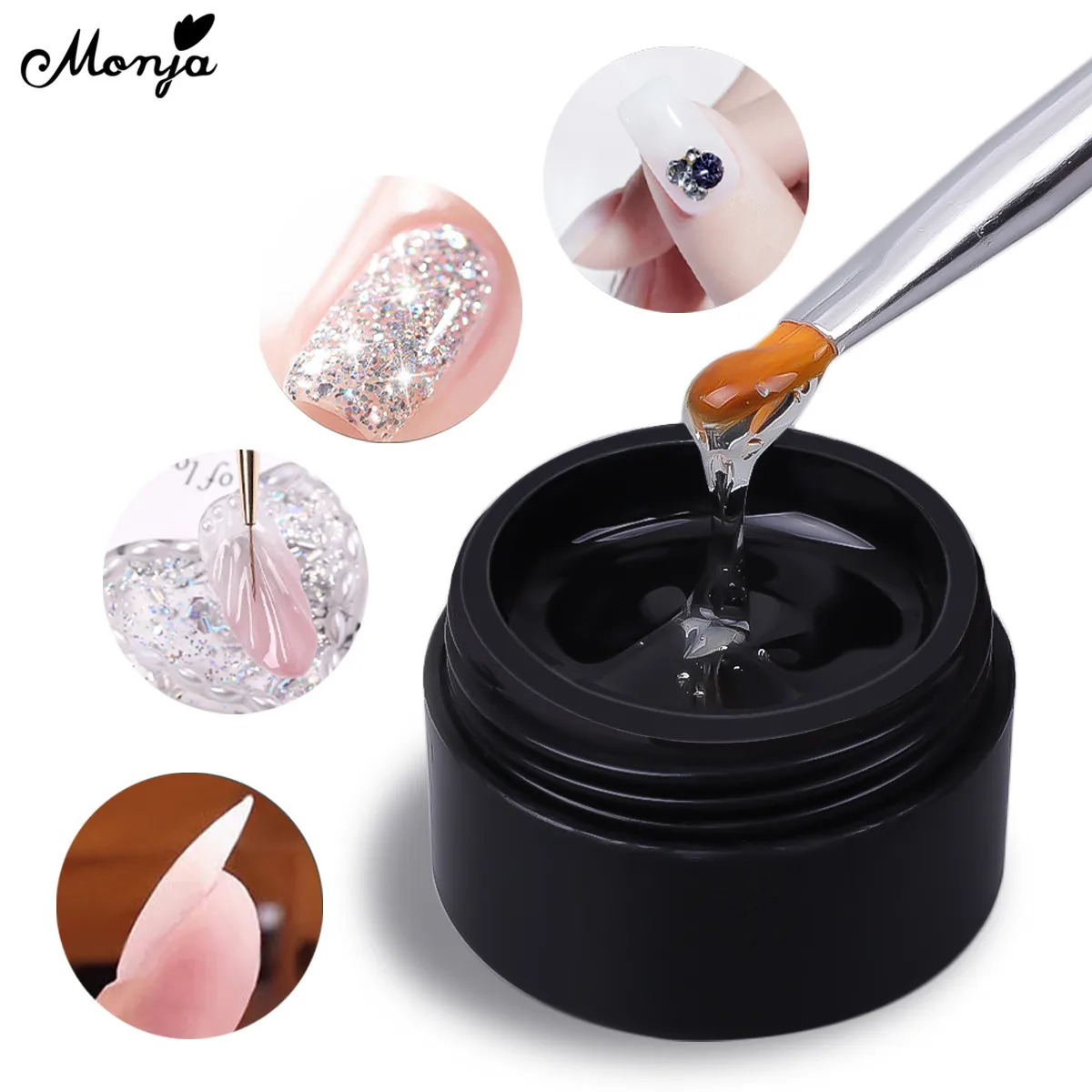 

Monja 4PCS 15g No Wipe Top Coat 4In1 Strong Adhesive Hard Gel Rhinestones Glue Reinforcement Varnish Manicure Design Tool
