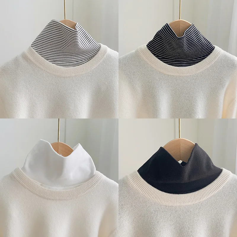 

Knitted Striped Bib Keeps Warm Autumn and Winter High Collar Fake Collar Korean Female Fake Collar Neck Guard