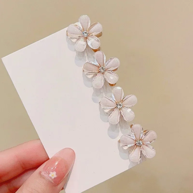Hair Accessories 4pcs Baby Girls Crystal Flower Hair Clips Fashion Metal Mini Hair Claw for Women Crab Hairpins Headwear Kids Accessories