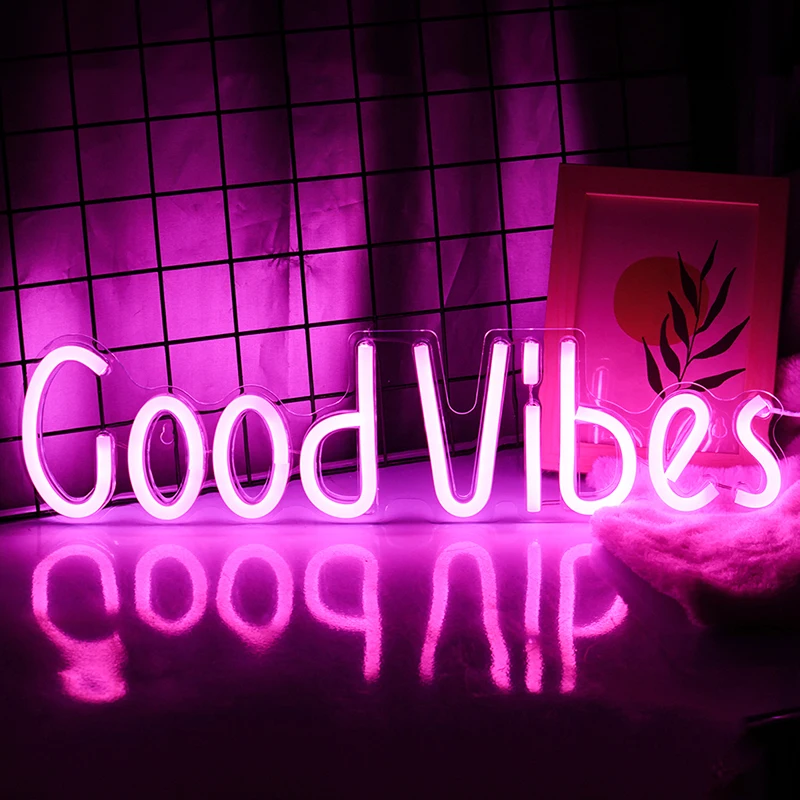 

Модная неоновая вывеска, светодиодная лампа с надписью Good Vibes для бара, магазина KTV, игровой комнаты, украшение для стен
