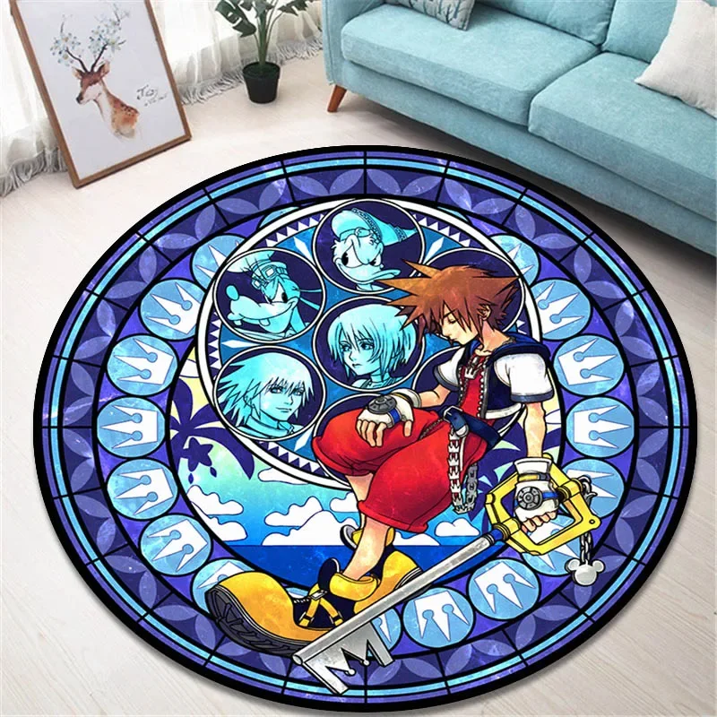 Cartoon Kingdom Hearts printed round carpet living room bedroom non -slip carpet floor mats bedroom decor birthday gift