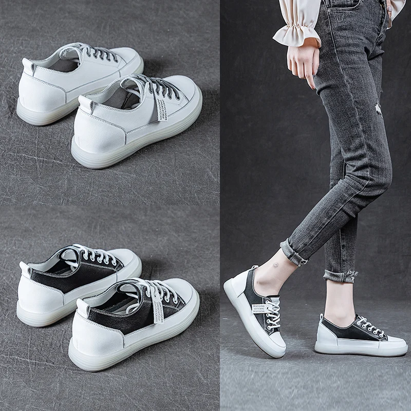 2023 New Spring And Summer Hundred With Leather Single Shoes Female Inside The High Increase Flat Bottom Board Shoes
