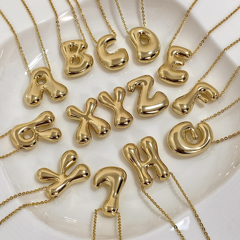 Chunky Gold Plated Copper Collares Pendant Chubby Alphabet Balloon