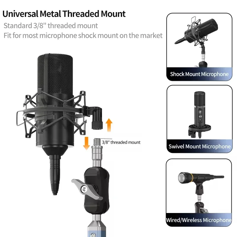 Microphone Stand New Mic Arm Desk Mount Low Profile 360&deg; Swivel Mic Boom Arm Adjustable Microphone Detachable Rise Column Streaming