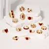 Bagues géométriques Vintage rouge goutte à goutte d'huile pour femmes, en acier inoxydable, couleur or, ouverture en cœur, bagues réglables, bijoux, nouveau 2025
