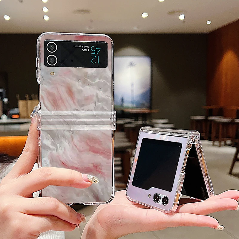 Ink Marble Pattern Transparent Folding Phone Case - Elegant Hard Cover Design