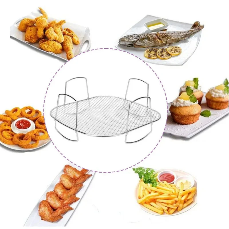 Air Fryer Rack Grilling Rack Stainless Steel Stackable Multi-Purpose Cooking Toast Basket Tray Air Fryer Accessories